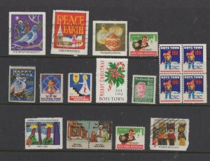 USA - Lot of 18 Christmas Charity Stamps/Seals, mixed condition -NG