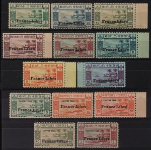 NEW HEBRIDES FRENCH 1941 France Libre on Gold Currency to 10Fr, + Due set MNH**.