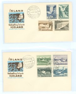 Iceland 289-296 1956 Scenic views (set of 8) on two unaddressed cacheted first day covers