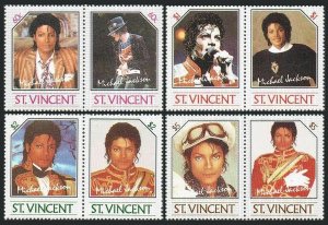 St Vincent 894-897 ab pairs,MNH.Michel 890-897. Michael Jackson,entertainer,1985