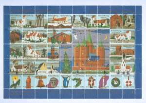 Denmark. 1992. 10 Christmas Sheet  Kalundborg. Churches. Christmas Decorations.