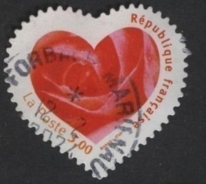 France 2699 (used, 2024 cancel) 3fr rose in shape of heart (die cut) (1999)