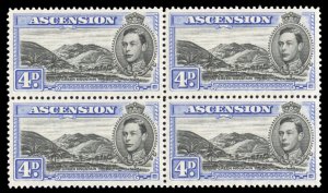 Ascension #44B Cat$21, 1944 4p ultramarine, block of four, never hinged