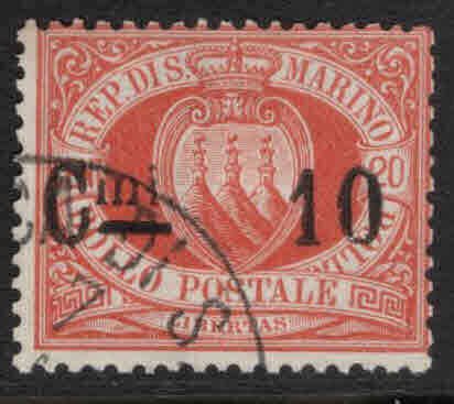 San Marino Scott 25 Used 1892 surcharged stamp CV$26