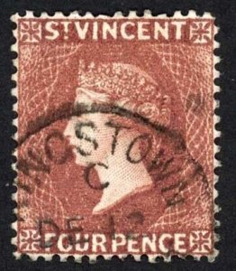 St Vincent SG50 4d Red-brown Wmk Crown CA Fine used Cat 22 Pounds