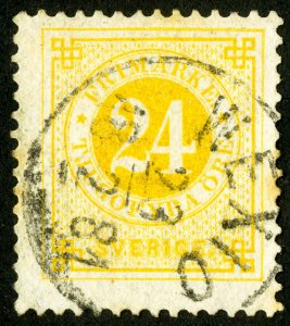 Sweden Stamps # 24 Used XF Town cancel
