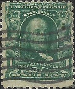 # 300 Blue Green Used Very Blurry Slip Or Double Impression Ben Franklin