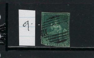 MAURITIUS SCOTT #9 1858-59 (4P) GREEN/BLUISH - USED