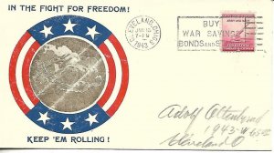 WW Two Patriotic Cover Keep Them Rolling US Army PM 16 Jan 1943 Cleveland OH