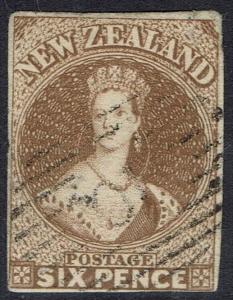 NEW ZEALAND 1857 QV CHALON 6D IMPERF NO WMK WHITE PAPER USED 