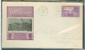 US 802 1937 3c virgin islands, part of the possession series, on an addressed fdc with an ioor cachet