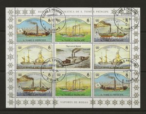 Thematic Stamps  ships. St Thomas & Prince  1984  Ships II sheet of 9 used