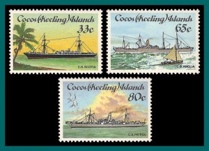 Cocos 1985 Cable-laying Ships, MNH (33c flt)  #129-131,SG129-SG131