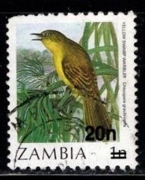 Zambia - #388 Yellow Swamp Warbler Surcharged - Used