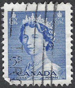 Canada #329 5¢ Queen Elizabeth II (1953). Ultramarine. Used.