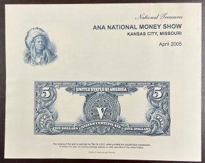 BEP B276 Souvenir Card face & back $5 Silver Certificate, Chief Onepapa