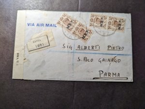 1947 Censored Registered British MEF Overprint Airmail Cover Zavia to Parma