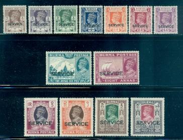 Burma #O28-O42  Mint H  Scott $66.40