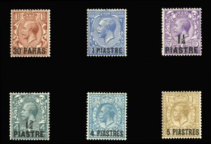 British Levant #40-45 (SG 35-40) Cat£75, 1913-14 Surcharges, set of six, hin...
