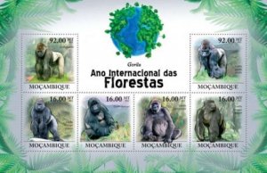 Mozambique - 2011 Gorillas on Stamps - 6 Stamp  Sheet 13A-520