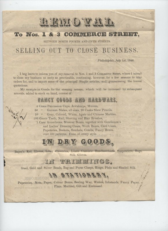 1846 Philadlephia 2ct circular stampless to Reading dry goods [5252.7]