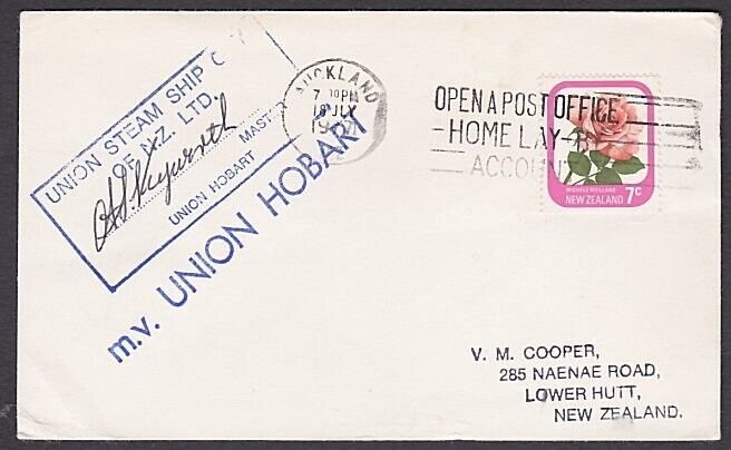 NEW ZEALAND 1971 ship cover MV Union Hobart - Union Steamship Co...........A1452