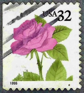 United States #2492g 32¢ Pink Rose  from booklet (1995). Used.