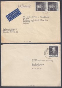 GERMANY BERLIN 1953 WILHELM HUMBOLDT 40pf PAIR TIED ON AIR MAIL COVER TO US PLUS