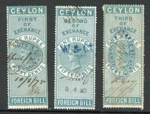 Ceylon Foreign Bill BF30 1r50c Green 1st 2nd and 3rd Exchange