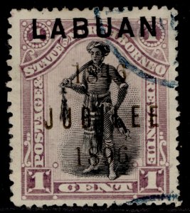 NORTH BORNEO - Labuan QV SG83e, 1c black & grey-mauve, FINE USED. Cat £26.