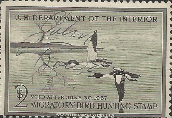 UNITED STATES  RW23  SIGNED,  AMERICAN MERGANSER,  HUNTING PERMIT STAMP