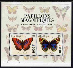 IVORY COAST - 2012 - Magnificent Butterflies #4 -Perf 2v Sheet-MNH-Private Issue