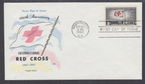 US Mel 1239-17 FDC. 1963 Red Cross 100th Anniversary, Fluegel Color Cachet, VF