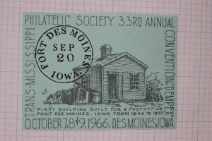 TMPS Dempex 1966 fort des moines PO Philatelic society Souvenir ad label stamp