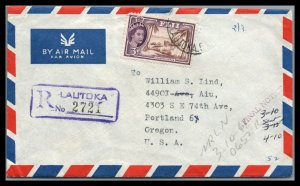 Figi 1961 Registered Airmail cover from LAUTKA to Portland Oregon.