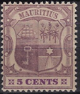 Mauritius 1902 Arms 5c purple  wmk CA MLH, SG 144/ Sc 101, CV £12        (a1274a