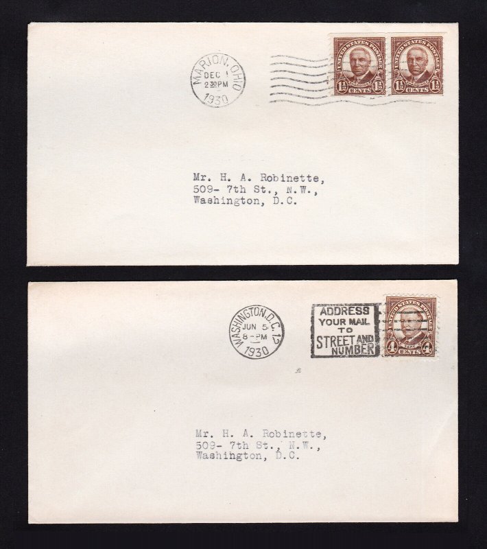 US 1.5¢ AND 4¢ PRESIDENTS HARDING AND TAFT SCOTT #684-685 FDC COVERS 1930