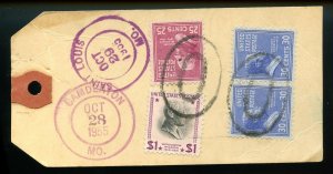 U.S. Scott 832, 830 (2),and 829 Prexies On 1955 Missouri Bank Tag