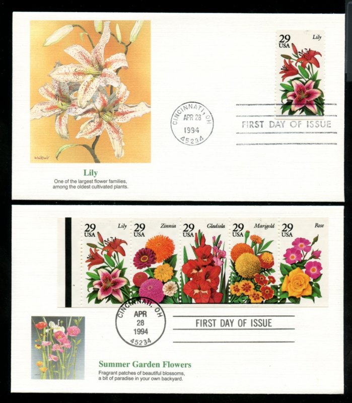 US 2829-2833a booklet Garden Flowers PB set of 6 UA Fleetwood cachet FDC