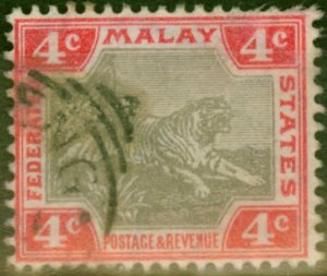 Fed of Malay States 1904 4c Grey & Scarlet SG36 Fine Used