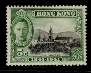 HONG KONG GVI SG165, 5c black and green, M MINT.