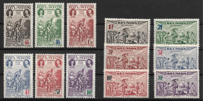 Doyle's_Stamps: MH 1943 French Reunion Set, #177B* to #177G* & #C13A* to #C13F*