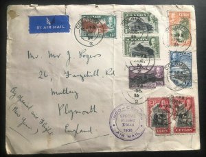 1936 Colombo Ceylon Airmail-special Xmas Flight cover FFC To Plymouth England