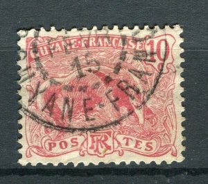 FRENCH GUYANE; 1904-07 early Ant Eater issue used 10c. value Fair Postmark