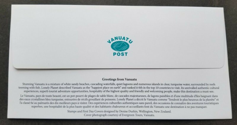 Vanuatu Greeting 2012 Marine Beach Fish Flower Volcano Music Scuba Island (FDC)