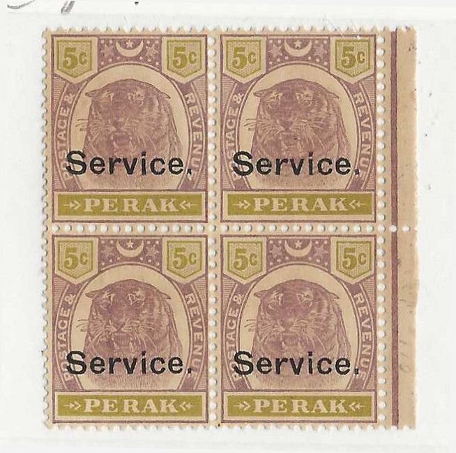 Malaya (Perak) Sc #011 5c  block of 4 NH VF