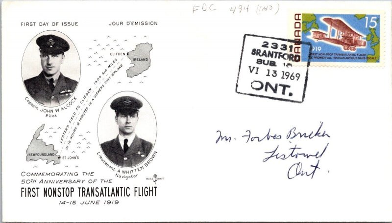 Canada 1969 FDC - First Nonstop Transatlantic Flight - Brantford, Ont - J8994