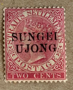 Sungei Ujong 1885 2c bright rose roman capitals.  Scott 26B, CV $50.00. SG 45