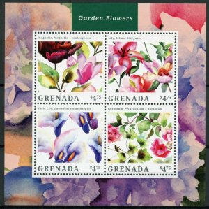 Grenada 2014 MNH Garden Flowers 4v M/S II Magnolia Calla Lily Geranium