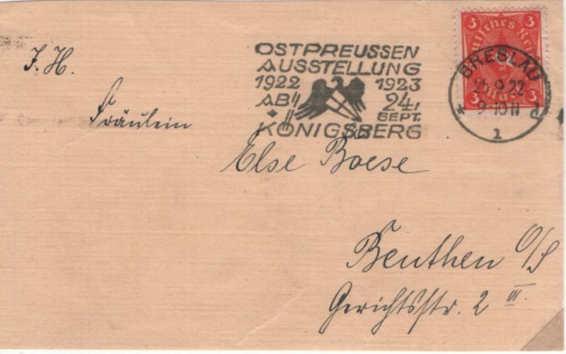 Germany 1922 Cover (front) Sc 151 3m Post Horn, red and yellow Special cancel